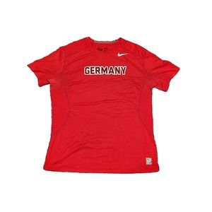 Vintage Nike Pro Combat Men's Dri-FIT Germany T-Shirt Red and White L Large